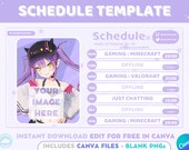 Purple Twitch Stream Schedule Template・ Cute Purple Simple Twitch Streamer Vtuber Weekly Schedule・Includes CANVA + PNGs・Vtuber Assets