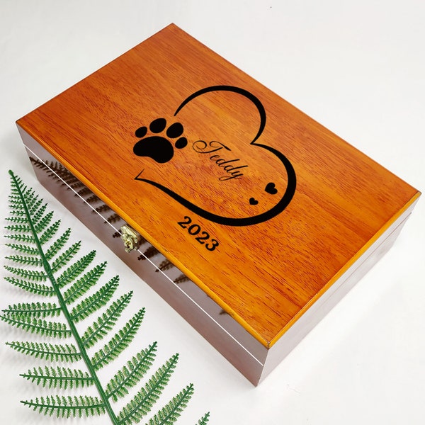 Personalised Pet Memorial Dog Keepsake Box, Pet Wooden Memory Box for Cats Dogs & Pets Loss Memorial, Item Storage Box for Cat Dog