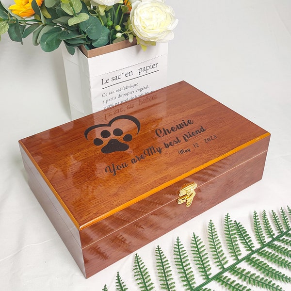 Caja de recuerdos de mascotas de madera personalizada - Caja de memoria para mascotas, Urna personalizada para perros y gatos, Regalo de simpatía para mascotas, Regalos para pérdida de mascotas para perros y gatos, Caja conmemorativa para mascotas, Amor