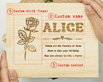 Baby Geburt Blumen Holzkiste| Erinnerungsbox Personalisierte Erinnerungsbox aus Holz | Name | Geschenk Geburt, Taufe, Schwangerschaft, Babyparty, Kommunion