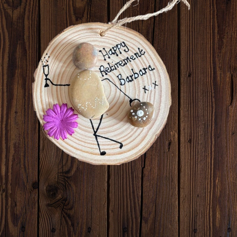 Retirement Personalised Pebble Art Wooden Plaque Gift For Her image 1