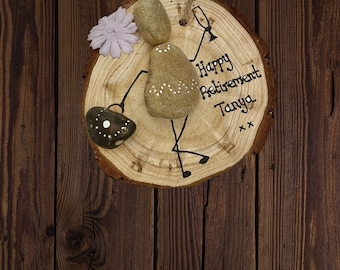 Happy Retirement Gift Pebble Art Personalised Wooden Handmade Plaque