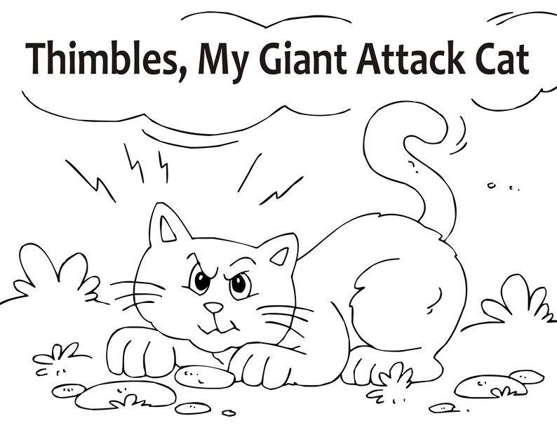 Printable Children's Storybook and Coloring Pages for Kids Thimbles the Giant Attack Cat - Etsy