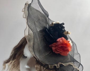 FLORAL BLACK Fascinator Vintage inspiriert Fascinator Teehut ausgefallener Partyhut Kirchenhut Kentucky Derby Hut Ausgefallener Hochzeitshut Abschlussball Fascinator