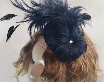 NAVY BLUE Fascinator Vintage inspirado Fascinator sombrero de té sombrero de fiesta elegante sombrero de iglesia Kentucky Derby sombrero de boda elegante sombrero de fiesta fascinador