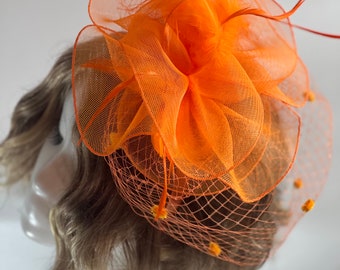 ORANGE Fascinator Vintage inspirierter Fascinator Teehut Ausgefallener Partyhut Kirchenhut Kentucky Derby Hut Ausgefallener Hochzeitshut Prom Fascinator