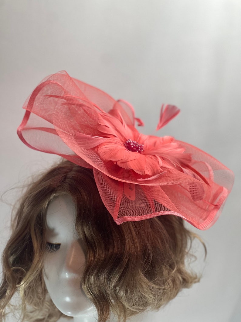 CORAL Fascinator Vintage inspirierter Fascinator Teehut Ausgefallener Partyhut Kirchenhut Kentucky Derby Hut Ausgefallener Hochzeitshut Prom Fascinator Bild 5