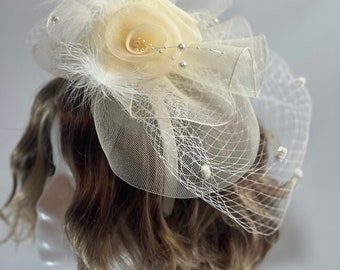 Bibi d'inspiration vintage IVOIRE chapeau de thé chapeau de fête fantaisie chapeau d'église chapeau Derby Kentucky chapeau de mariage fantaisie bibi de bal de promo