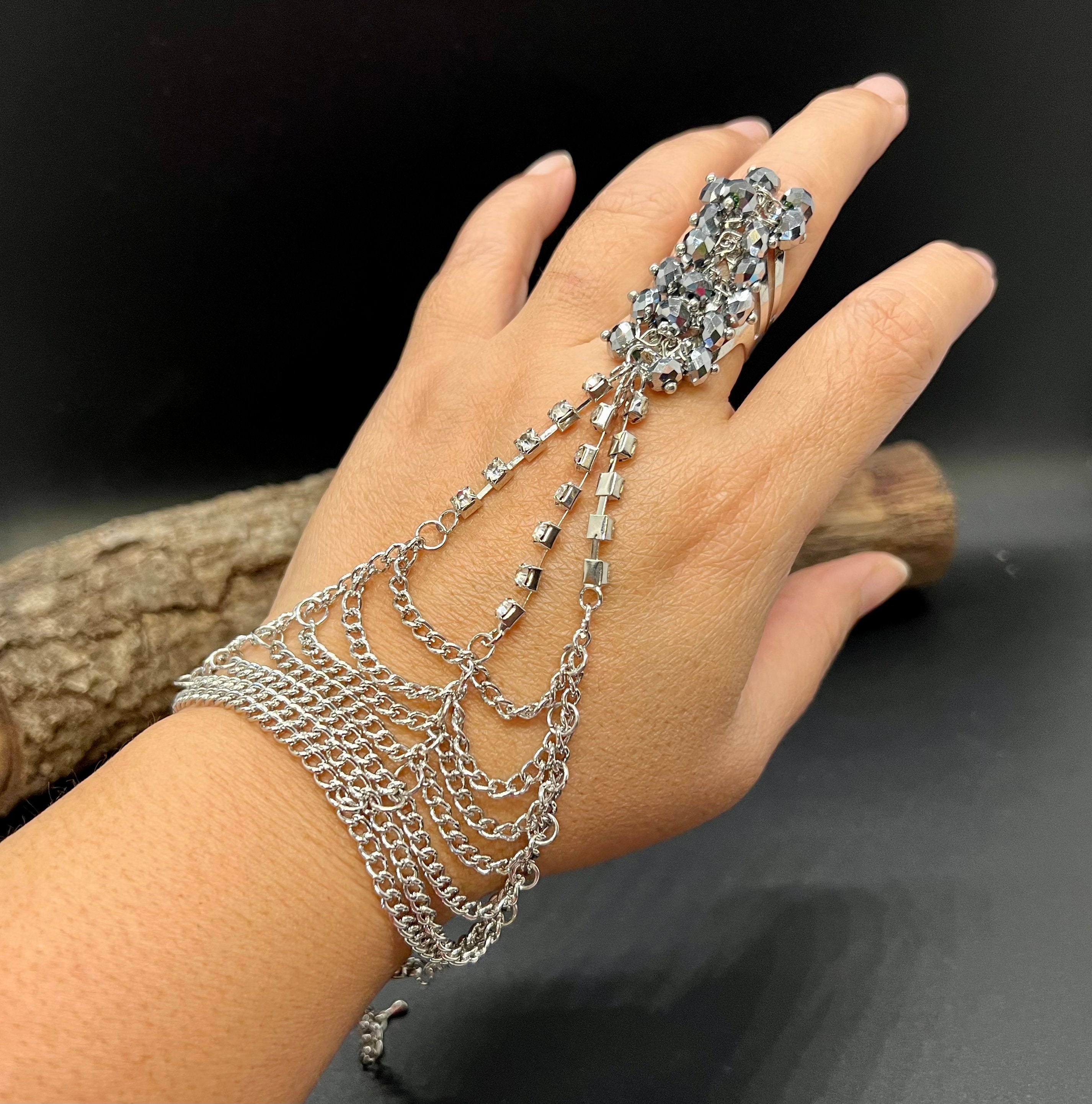 White stones bracelet with 5 finger rings bridal jewellery