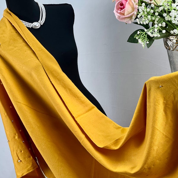 Pearl Stud Bling Mustard Yellow Scarf Headscarf Soft warmth Viscose shawl perfect for Christmas gift Evening scarf