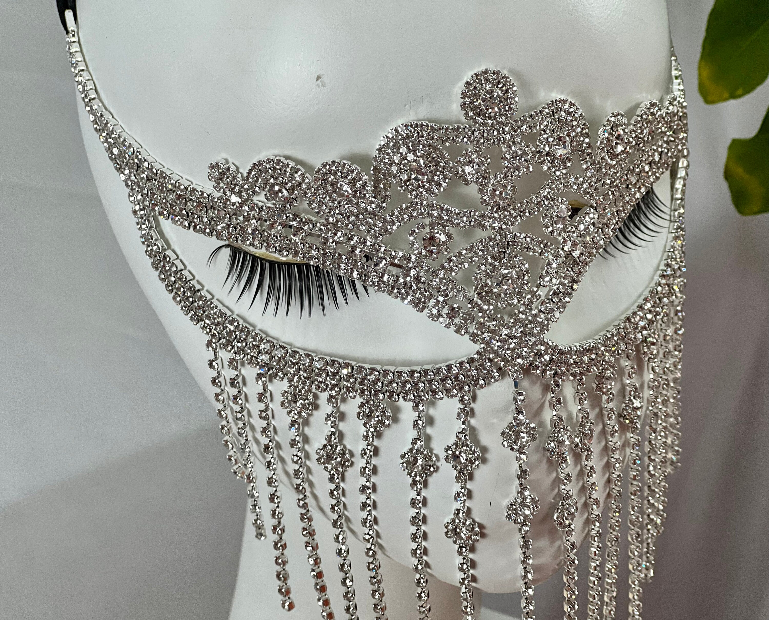 Charming Crystal Tassel Floral Design Eye Mask Mardi Gras Mask Etsy