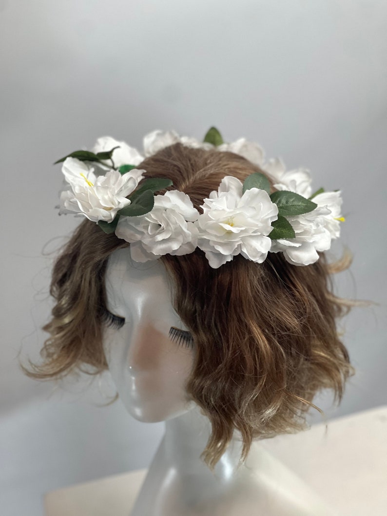 Belle couronne de fleurs blanches, coiffe florale, couronne de fleurs, couronne de mariée image 3