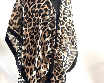 Leopard Animal Print Summer Long Kimono blouse Summer kimono Resort cruise kimono lightweight kimono Beach coverup Art Lover Kimono