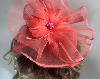 CORAL Fascinator Vintage inspirado Fascinator sombrero de té sombrero de fiesta elegante sombrero de iglesia Kentucky Derby sombrero de boda elegante sombrero de fiesta fascinador