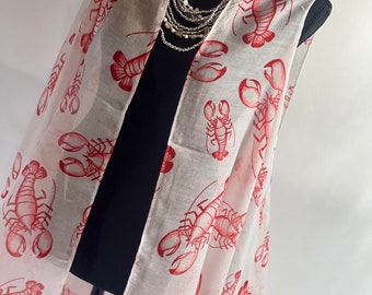 Ärmelloser Kimono mit Hummer-Print. Bluse mit Langusten-Print, schöner Langusten-Kimono, Sommer-Wickel-Kimono für den Strand. Sommerkleidung für den Strand