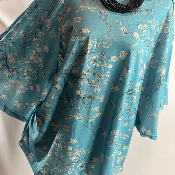 Almond Blossom by Van Gogh Loose Fit Batwing Top Artistic Masterpiece Print, Effortlessly Stylish and Comfortable Fashion Statement