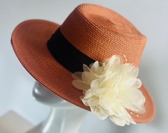 Oranger Blumendekor Fedora Fascinator Vintage Hut Teehut Partyhut Kentucky Derby Hut Ausgefallener Hut, Hochzeitshut Prom Hut Sommer Strandhut