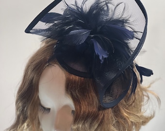 Bibis BLEU MARINE vintage inspiré bibi chapeau de thé chapeau de fête fantaisie chapeau église Kentucky Derby chapeau mariage fantaisie chapeau de bal bibi