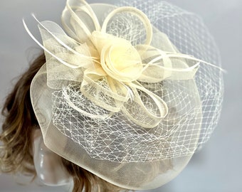 Bibi d'inspiration vintage IVOIRE chapeau de thé chapeau de fête fantaisie chapeau d'église chapeau Derby Kentucky chapeau de mariage fantaisie bibi de bal de promo