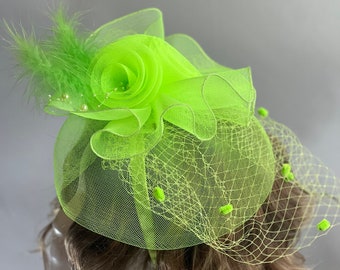 Bibi vert fluo vintage inspiré bibi chapeau de thé chapeau de fête fantaisie chapeau d'église chapeau Derby Kentucky chapeau de mariage fantaisie bibi de bal de promo