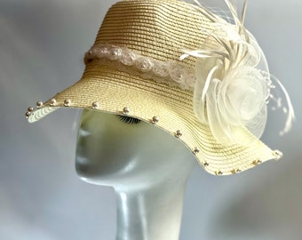 Perlenohrstecker Fascinator Fedora Vintage Hut Teehut Partyhut, Kirchenhut, Kentucky Derby Hut, ausgefallener Hut, Hochzeitshut Prom Hut Sommer Strandhut