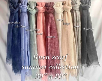 Linen Lightweight Summer Scarf 9 PASTEL colors collection Large size shawl 30"x80" Boho style scarf Summer scarf gift
