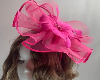 HOT PINK Fascinator Vintage inspirado Fascinator sombrero de té sombrero de fiesta elegante sombrero de iglesia Kentucky Derby sombrero de boda elegante sombrero de fiesta fascinador