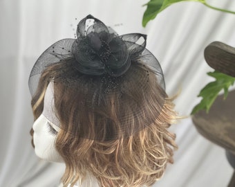 Elegant Vintage BlackTea Hat Large 10”, Women's Tea Party Hat, Church Hat, Kentucky Derby Hat, Fancy Hat, Wedding Hat, With Clip