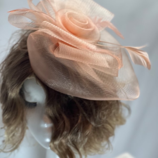 Elegant Vintage LIGHT ORANGE Tea Hat Large 13”, Women's Tea Party Hat, Church Hat, Kentucky Derby Hat, Fancy Hat, Wedding Hat, With Clip