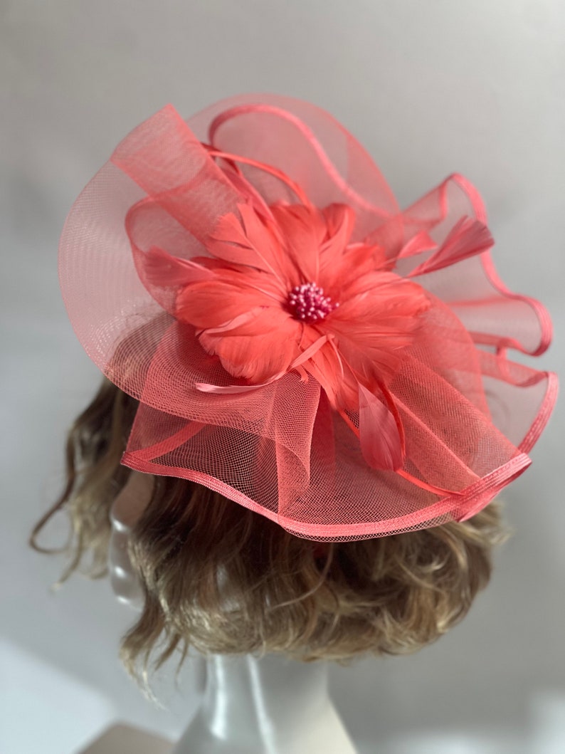 CORAL Fascinator Vintage inspirierter Fascinator Teehut Ausgefallener Partyhut Kirchenhut Kentucky Derby Hut Ausgefallener Hochzeitshut Prom Fascinator Bild 4