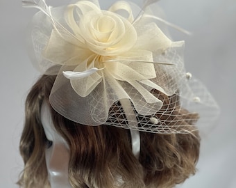 Bibi d'inspiration vintage IVOIRE chapeau de thé chapeau de fête fantaisie chapeau d'église chapeau Derby Kentucky chapeau de mariage fantaisie bibi de bal de promo
