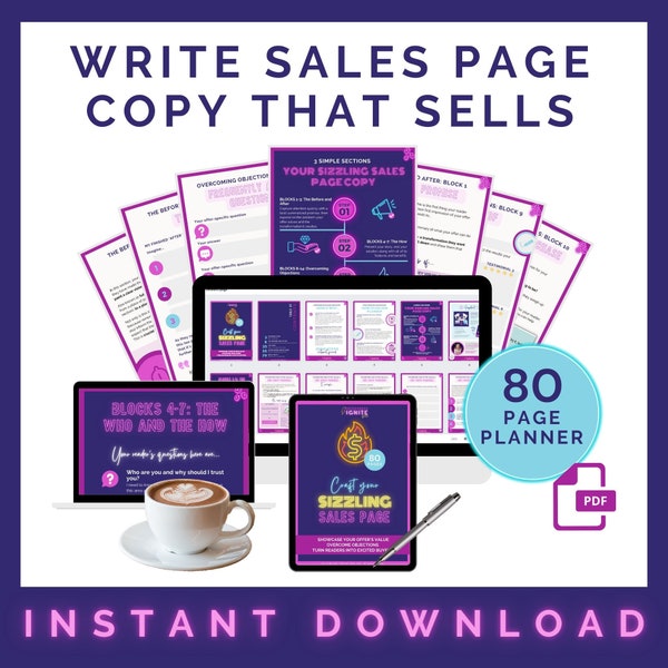 Sales Page Copy Planner | INSTANT DOWNLOAD | Printable Fillable PDF | Coaching Sales Funnel, Sales Page Copy Formula, Course Sales Page