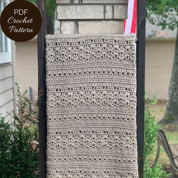 CROCHET PATTERN - Farmhouse Lace Crochet Throw Blanket Pattern - Crochet Throw Blanket Pattern