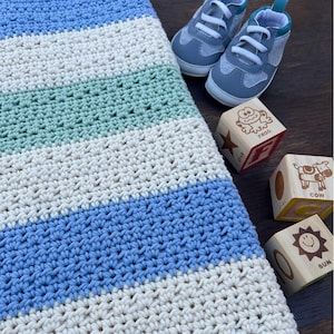 CROCHET PATTERN - Pebblebrook Stripes Baby Blanket Crochet Pattern - Easy Striped Baby Blanket Pattern - Easy Crochet Pattern
