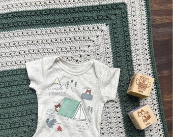 CROCHET PATTERN - Acadia Trails Baby Blanket Pattern - Square Crochet Baby Blanket Pattern