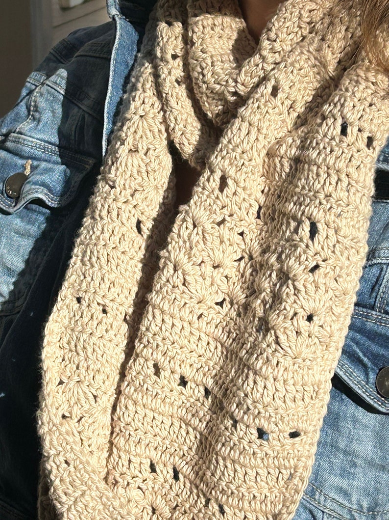 CROCHET PATTERN Farmhouse Lace Infinity Scarf Lightweight Rustic Cotton