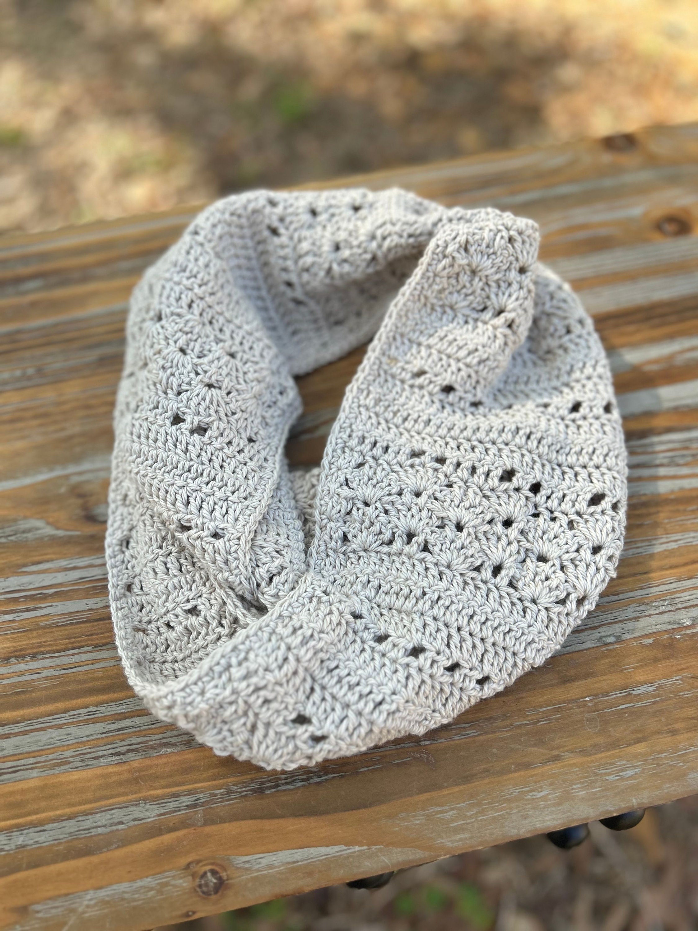 CROCHET PATTERN Farmhouse Lace Infinity Scarf Lightweight Rustic Cotton