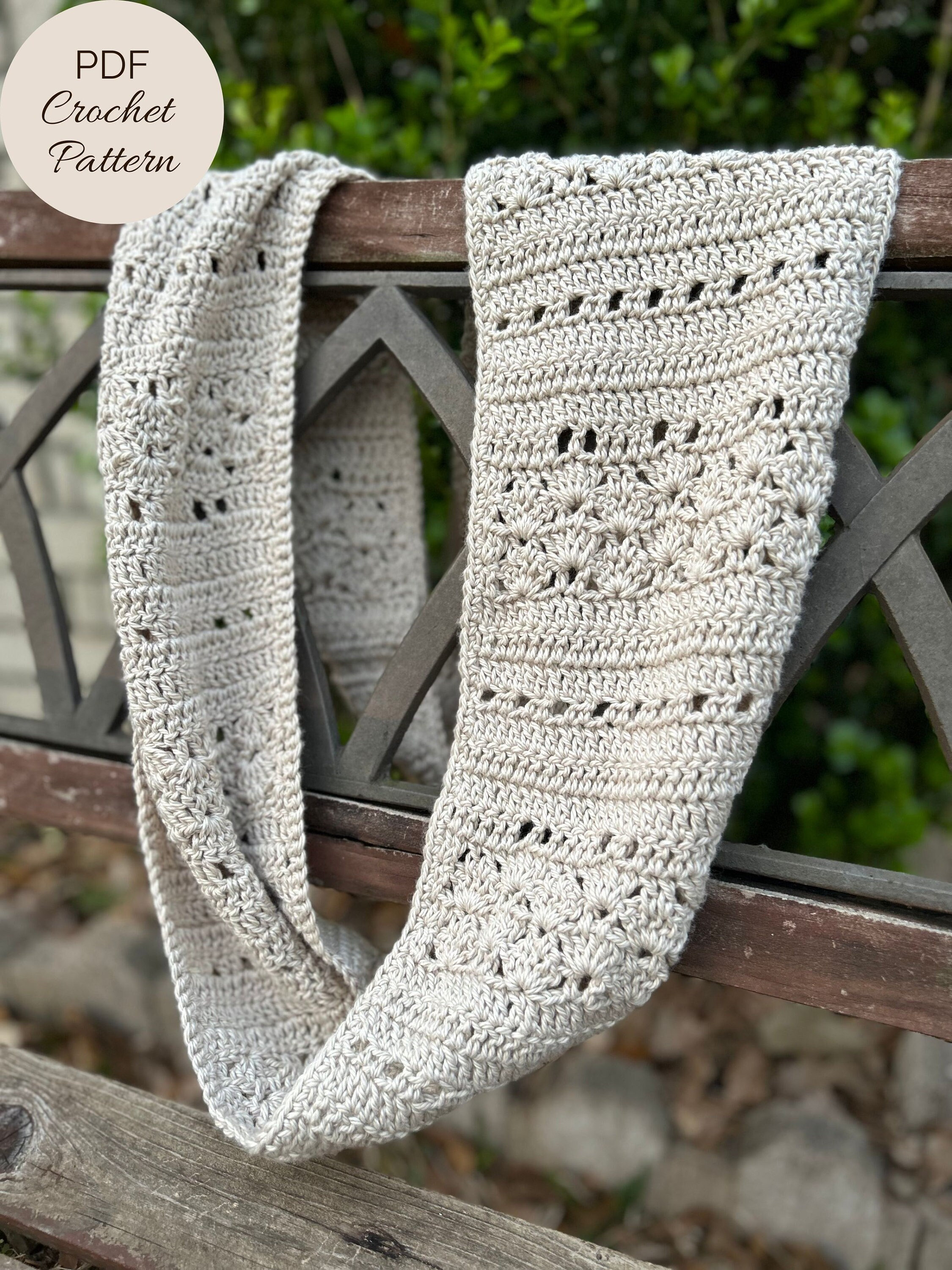 CROCHET PATTERN Farmhouse Lace Infinity Scarf Lightweight Rustic Cotton