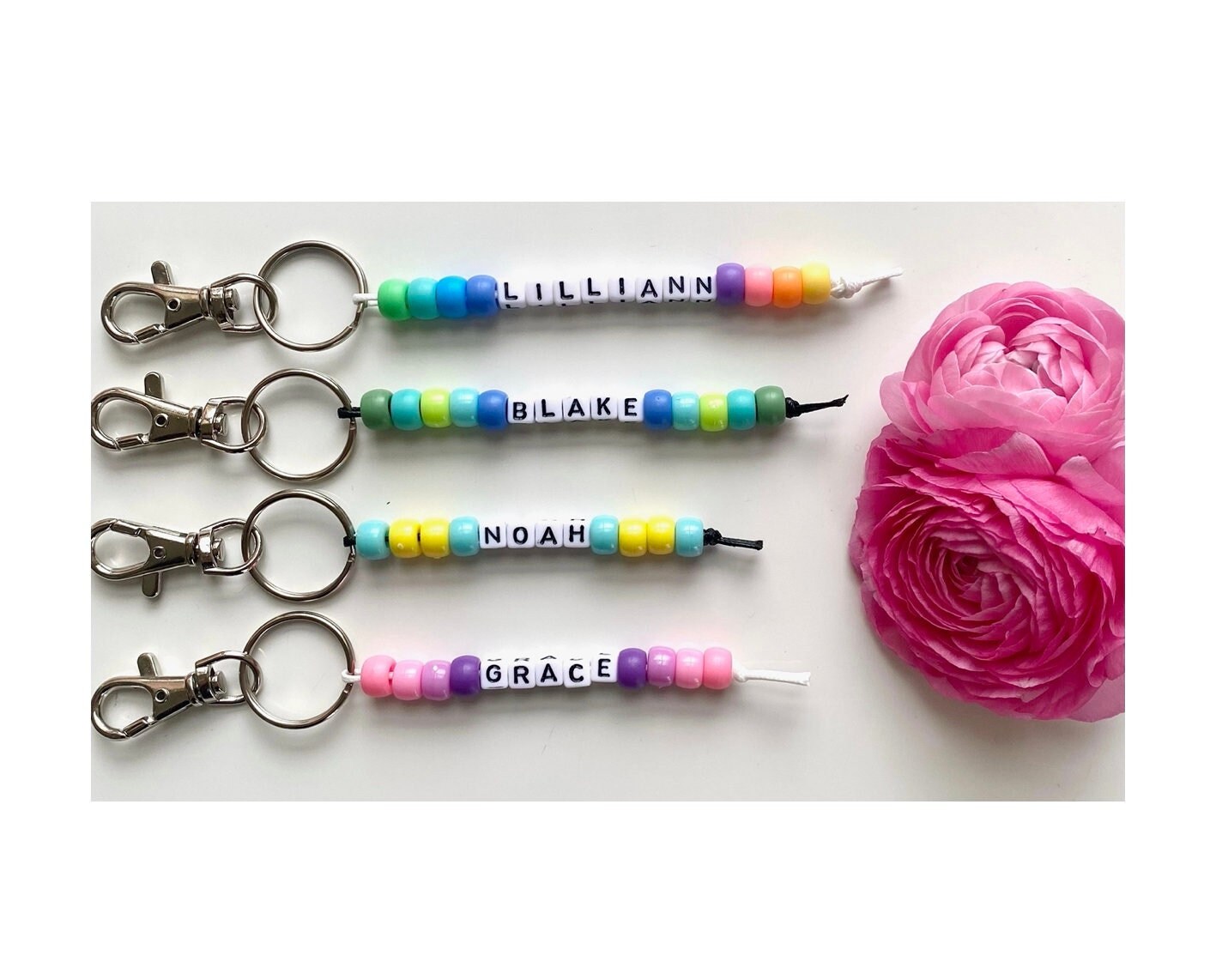 Personalised Beaded Key Ring Name Keychain Bagtag End of Etsy Australia