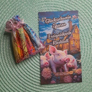 Glücksschwein Sparen/ Sparspiel / Würfel-Lose-Rubbel Spiel/ A6 Umschlagmethode Kleeblatt Karte