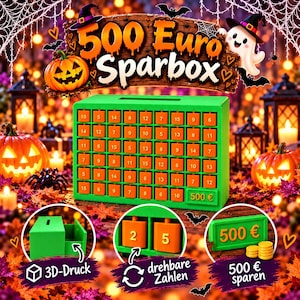 500 Euro piggy bank with rotating numbers | 52 rotating tiles | 3D printed money box | Design by desa82