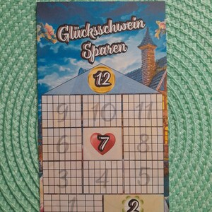 Glücksschwein Sparen/ Sparspiel / Würfel-Lose-Rubbel Spiel/ A6 Umschlagmethode Spielfeld