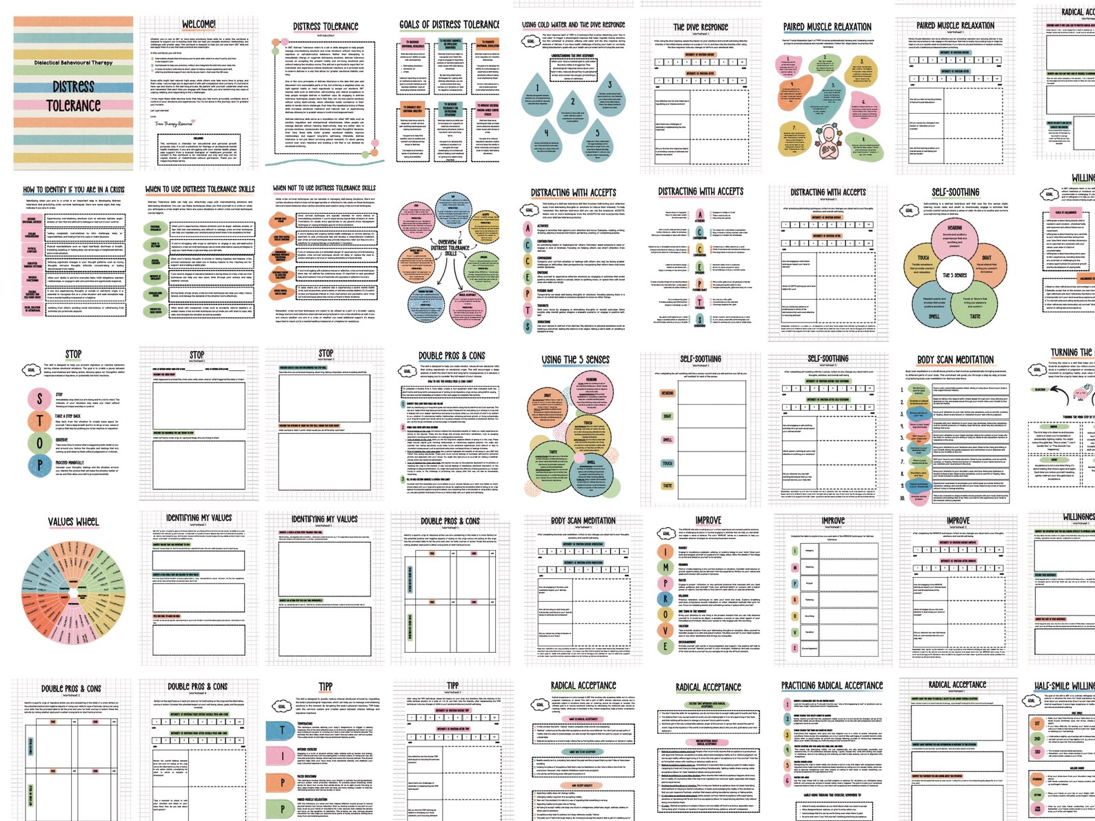 Printable DBT Distress Tolerance Workbook & Worksheets - Etsy