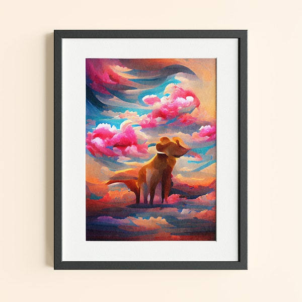 My Dog in The Clouds Digital Art Painting 15, Abstract Wall Art, Framed Dog Portrait, Pet Printable Portrait, Dog wall art, Wall Home Decor