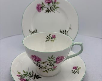 Shelley Eglantine 2383 Demitasse Small Cup, Saucer, Plate Trio