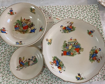 Vintage Staffs Teaset Co Nursery Ware: Children's China Plates and Bowl
