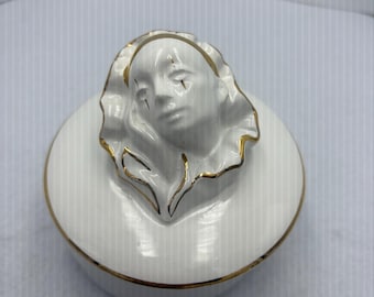 Pierrot Clown White Porcelain Jewellery Box