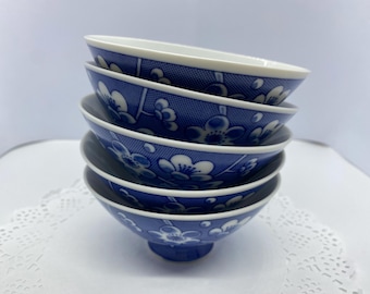 Chinese Blue and White Footed Rice Bowls Set of 5
