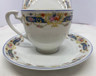 Vintage Noritake Trio: White China with Blue & Pink Floral Border