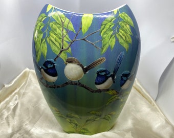 Blue and White Birds on a Branch Vase Royal Bone China England